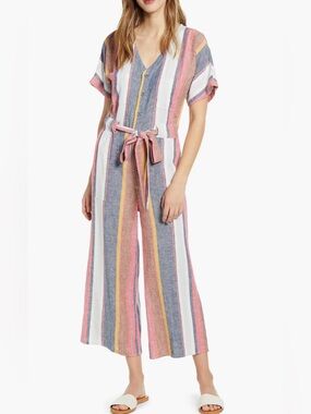 NORDSTROM LINEN BLEND STRIPED JUMPSUIT